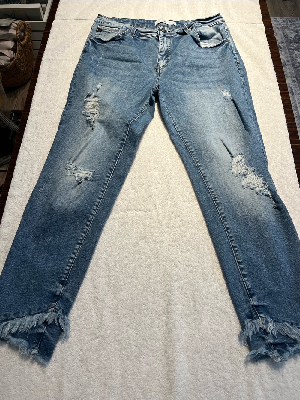 Kancan Distressed Light Blue Women’s Jeans with Frayed Hem - Size 15/31